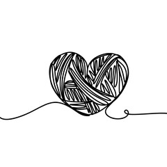 Heart Shaped Yarn One Line Drawing 