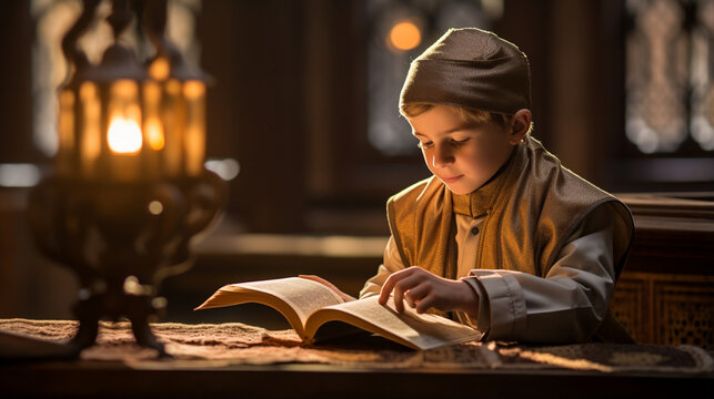 A scholar engrossed in studying Islamic texts.