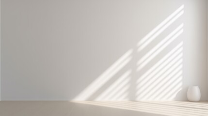 Obraz premium Minimal abstract light white background for product presentation. Shadow and light from windows on plaster wall.