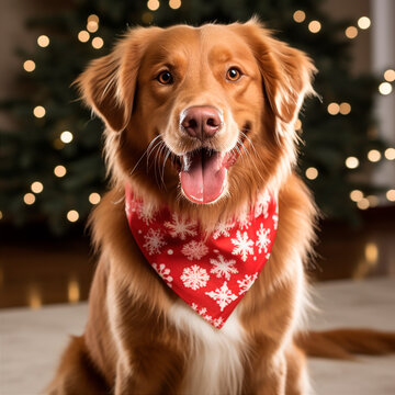 Perro con pañuelo con motivo navideño