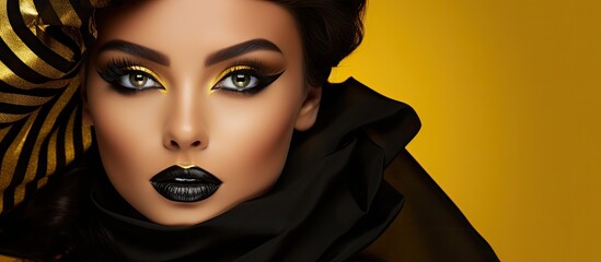 Stylish woman with fashionable make-up, trendy accessories, and clean skin, highlighting beauty and fashion trends.