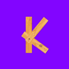 Yellow wooden bars fastened with screws background