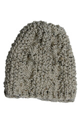 Knitted white grey hat isolated on white background.
Winter gray woolen hat with isolated on a white background. Fashionable womens hat.