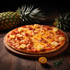 close-up of pineapple pizza perfect for a restaurant menu feature
