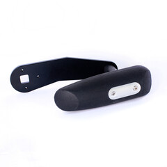 black plastic fishing reel handle on a white background