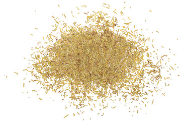 Dry chopped rosemary leaves isolated on white, clipping path, Rosmarinus salvia 