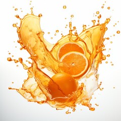 spray of orange liquid on white background