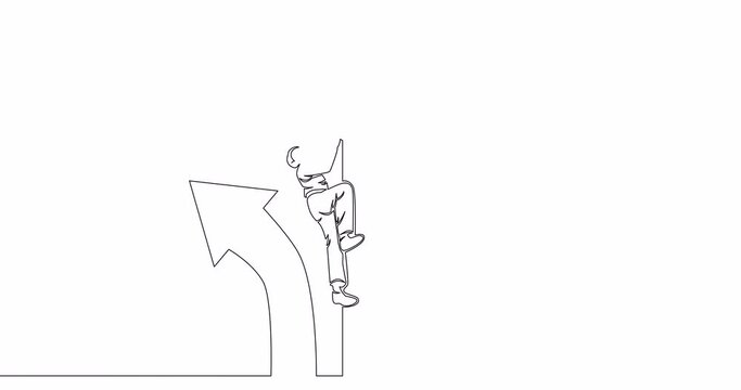 Self drawing line animation male worker climbing to reach business goal arrow continuous one single line drawn concept video