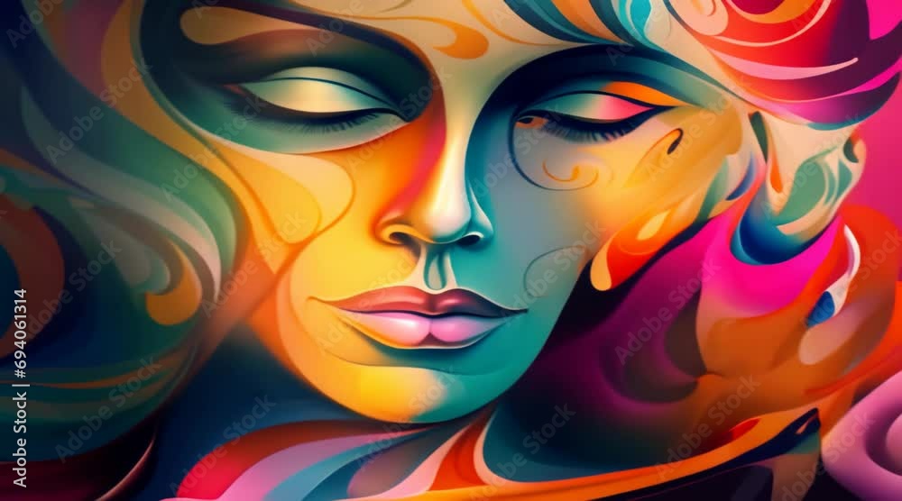 Aufkleber an abstract representation of mindfulness, with a figure enveloped in serene patterns, capturing the
