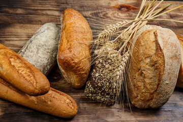 Fresh loaves of bread, various breads for toasts and sandwiches, delicious crispy breads, gluten-free breads, fresh flour and wheat breads