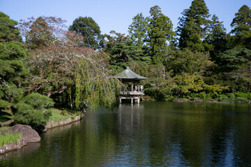 Fototapeta na wymiar Garden of Naritasan Shinshoji Temple is popular Buddhist temple complex in Narita City