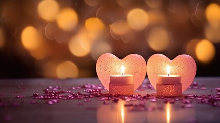 Valentine day romantic background with heart shape candles wallpaper background