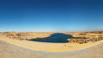 A view of Lake Nasser behind the huge Aswan Dam, Egypt