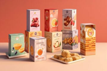 Assortment of breakfast items in 3D packaging designs. Generative AI