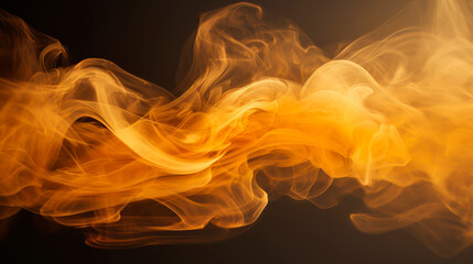 Orange color smoke in slow motion moving on dark background, smooth fire movement, elegant flame dance, hookah lounge, abstract background, horizontal banner - obrazy, fototapety, plakaty