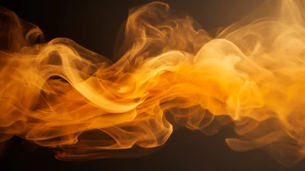 Cercles muraux Fumée Orange color smoke in slow motion moving on dark background, smooth fire movement, elegant flame dance, hookah lounge, abstract background, horizontal banner