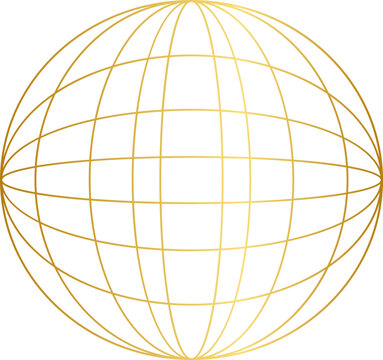 Gold Globe Y2K Element. Retro futuristic shape.