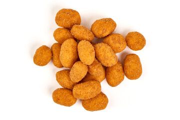 Crunchy coated peanuts, isolated on white background.