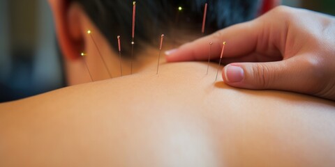 Acupuncture Therapy Practice on Back - obrazy, fototapety, plakaty