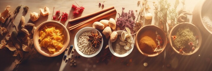 Obraz na płótnie Canvas Traditional Chinese Medicine Herbs on Table