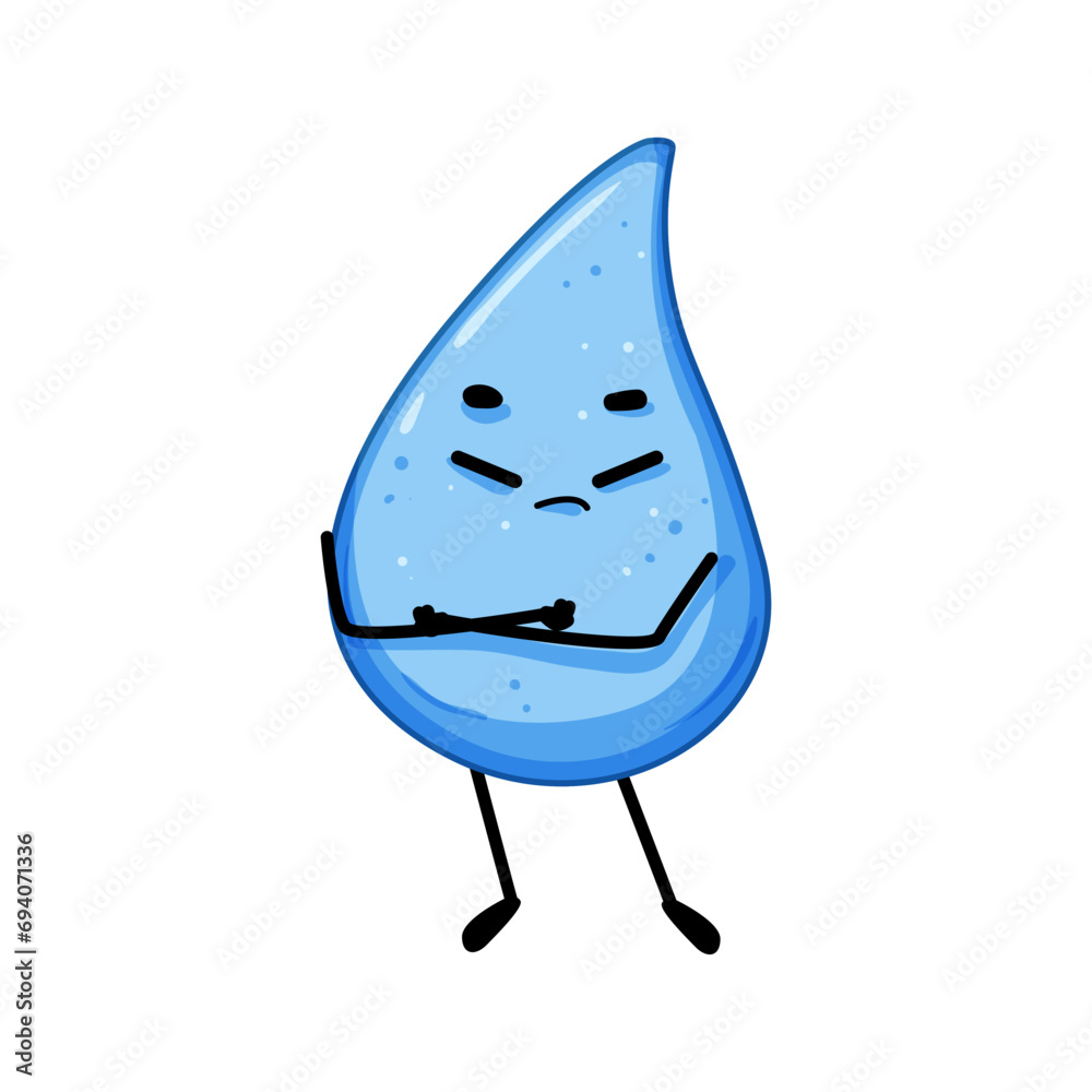 Poster smile water drop character cartoon. face mascot, blue rain, rain funny smile water drop character si