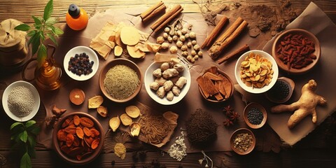 Assortment of Traditional Chinese Herbs - obrazy, fototapety, plakaty