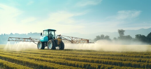 Modern Tractor Spraying Rural Farmland