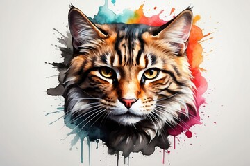 powerful colorful cat face logo facing forward