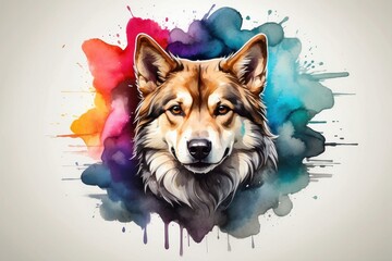 powerful colorful dog face logo facing forward