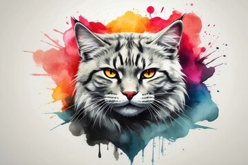 powerful colorful cat face logo facing forward