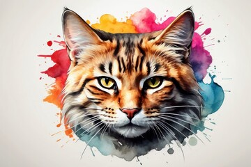 powerful colorful cat face logo facing forward