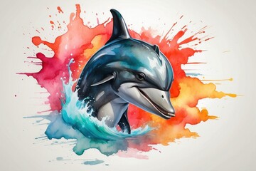 powerful colorful dolphin face logo facing forward