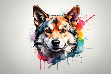 powerful colorful dog face logo facing forward