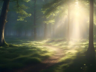 Obraz premium AI Generated Enchanting Forest Glade Sunlit Clearing in the Heart of Nature