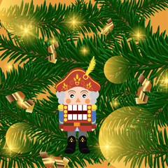 the nutcracker postcard on the Christmas tree 