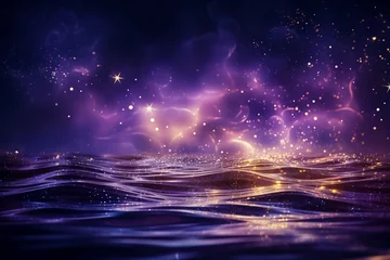 Foto op Canvas Aquarius zodiac sign, aquarium astrological design, astrology horoscope symbol of aquariums background with cosmic water waves in a purple and golden mystic constellation © Alan