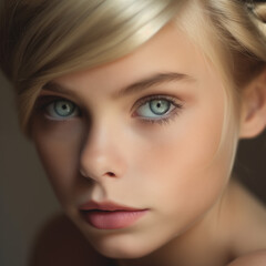  A Portrait of Natural Beauty blonde with blue eye with make up, red lips
