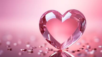 Pink crystal heart on a pink background  - obrazy, fototapety, plakaty