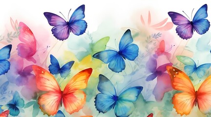 seamless pattern with butterflies, watercolor