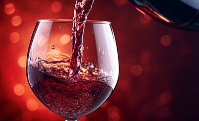 Crimson Dance: The Intense Red of the Wine Paints a Moment of Pure Luxury. The Red Wine Flows Gracefully, Creating a Fascinating View in the Glass.