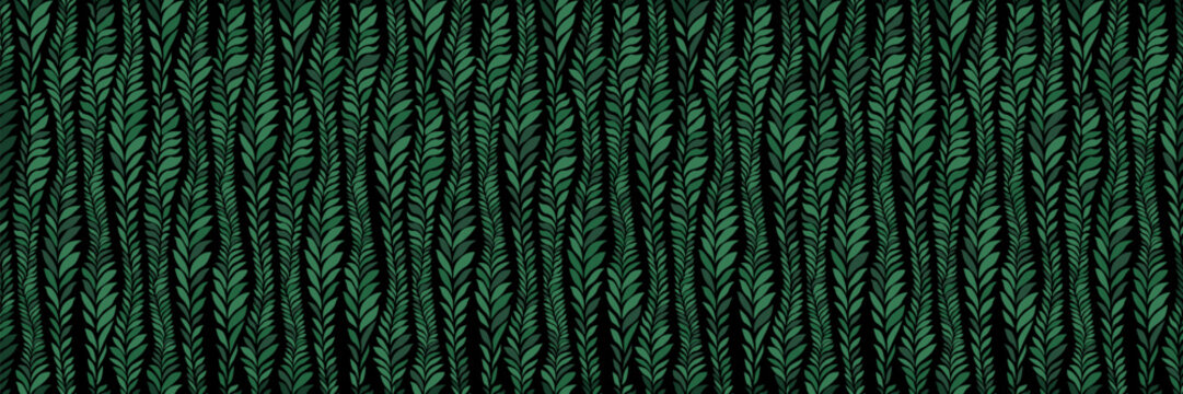 Seamless green seaweeds pattern. Underwater algae vector template.