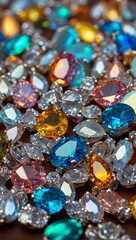 background with shiny small diamonds of various colors, opals and brilliants