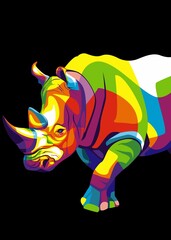 Colorful Rhinoceros Illustration in WPAP pop art style	