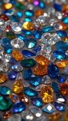 background with shiny small diamonds of various colors, opals and brilliants