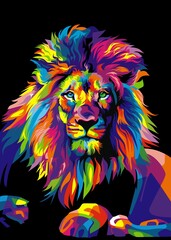 Colorful Lion Illustration in WPAP pop art style	