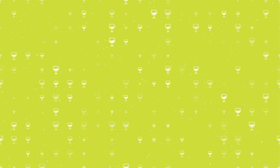 Seamless background pattern of evenly spaced white wineglass symbols of different sizes and opacity. Vector illustration on lime background with stars