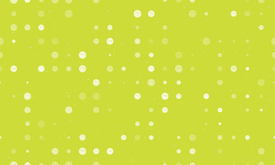 Seamless background pattern of evenly spaced white clock symbols of different sizes and opacity. Vector illustration on lime background with stars