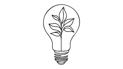 Plant inside Lightbulb in one line drawing. Creative concept of Green energy and environmental friendly sources.