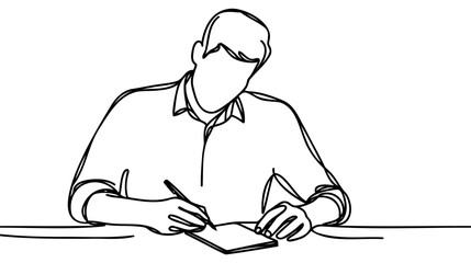 Man work writing. One line continuous single line art vector illustration