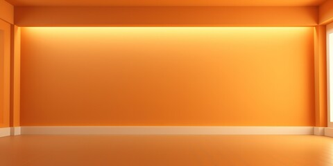 blank clean empty orange wall background with floor, interior design, idea for mockup background, Generative Ai	
